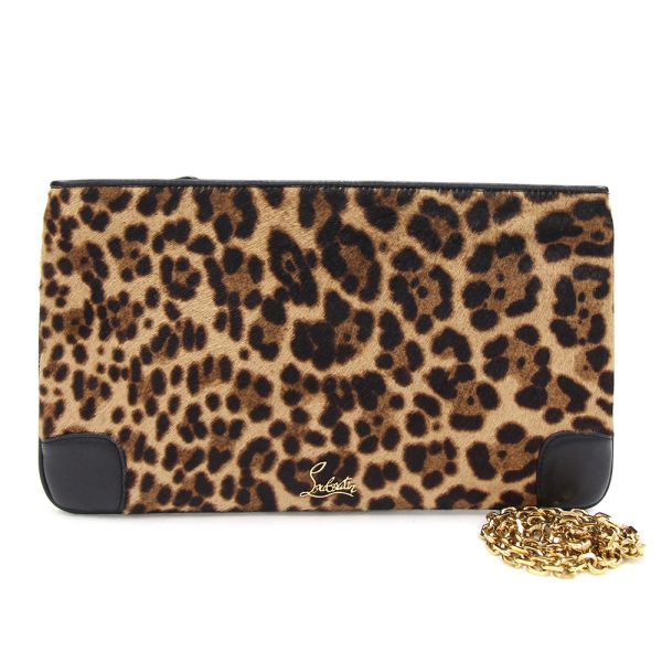 1 Christian Louboutin Shoulder Clutch Bag Leopard Print Brown