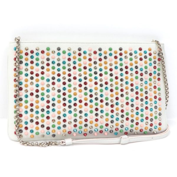 1 Christian Louboutin Ruby Posh Shoulder Clutch Bag Studs Leather Multicolor White