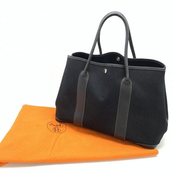 10 Hermes Garden Party PM Toile H Negonda Tote Bag Handbag Canvas Black