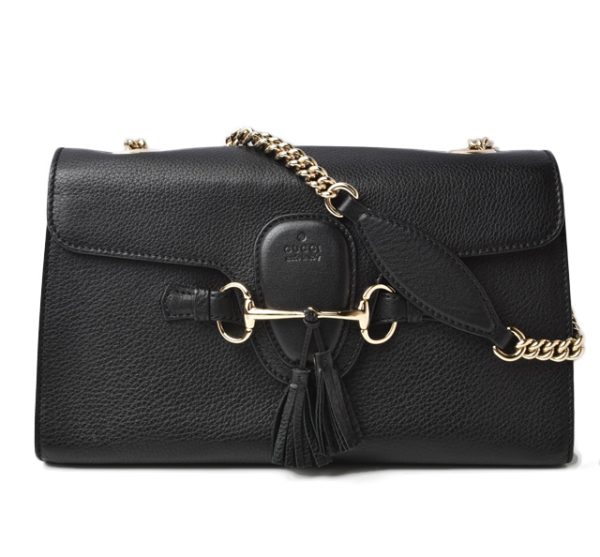 10 Gucci Chain Shoulder Bag Leather Black