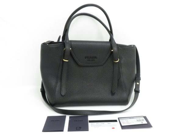 10 Prada Vitello Grain 2 Way Shoulder Handbag Leather Black