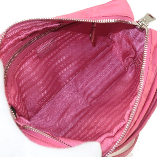 10 Prada Diagonal Shoulder Bag Nylon Leather Pink