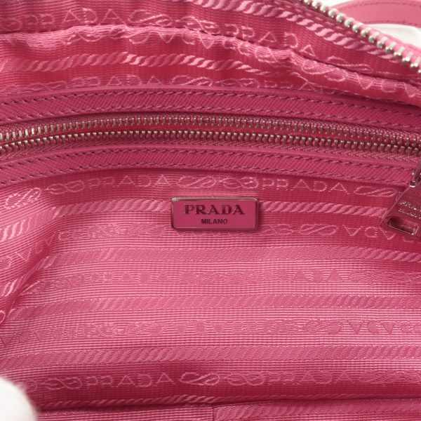 11 Prada Diagonal Shoulder Bag Nylon Leather Pink