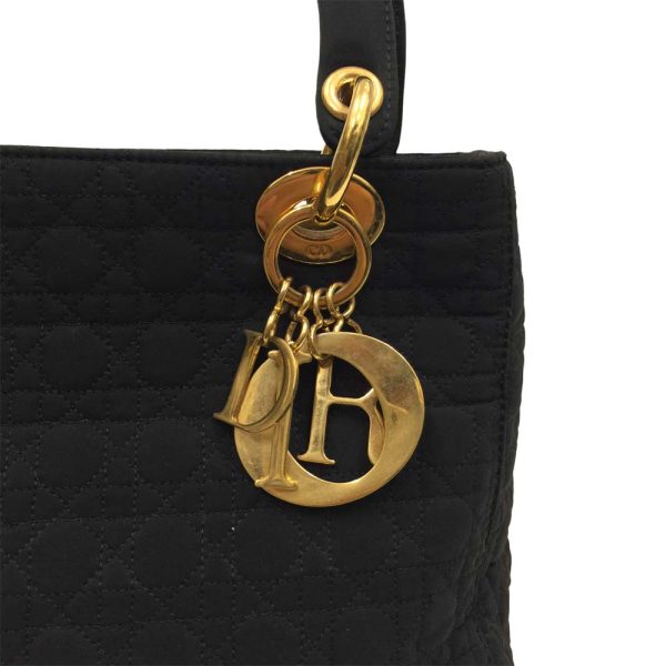 11 Christian Dior Cannage Nylon Handbag Black Gold Metal Fittings