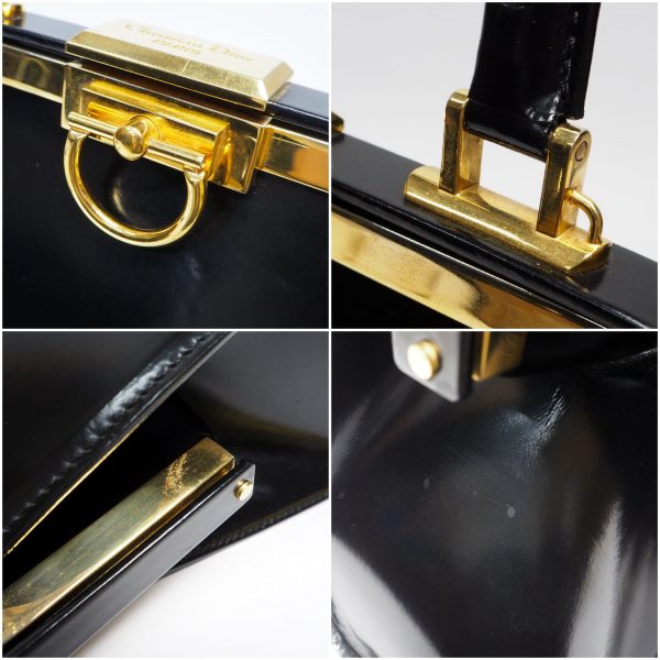 12 Christian Dior Shoulder Bag Leather Gold Metal Fittings Black