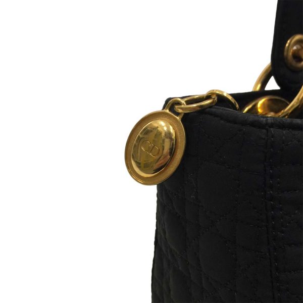 13 Christian Dior Cannage Nylon Handbag Black Gold Metal Fittings