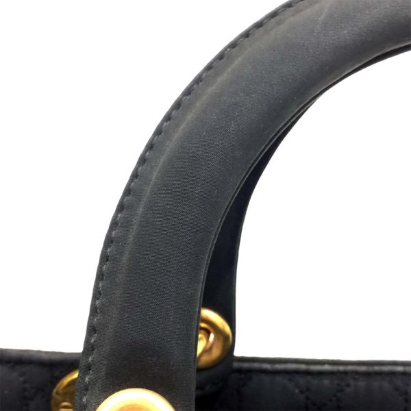 16 Christian Dior Cannage Nylon Handbag Black Gold Metal Fittings