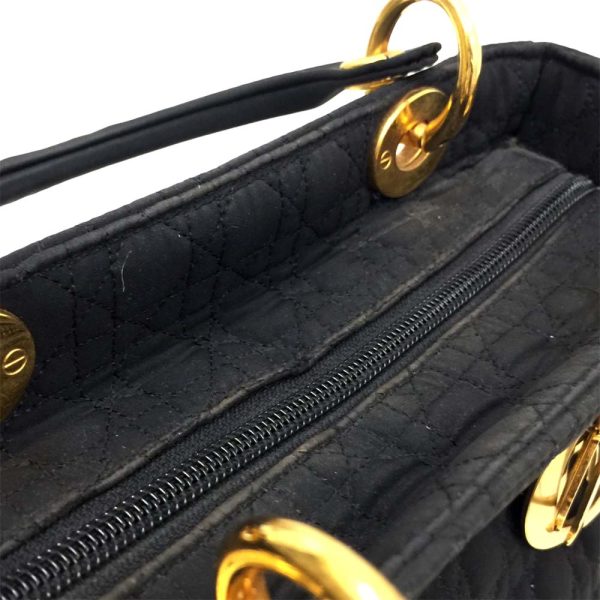 19 Christian Dior Cannage Nylon Handbag Black Gold Metal Fittings