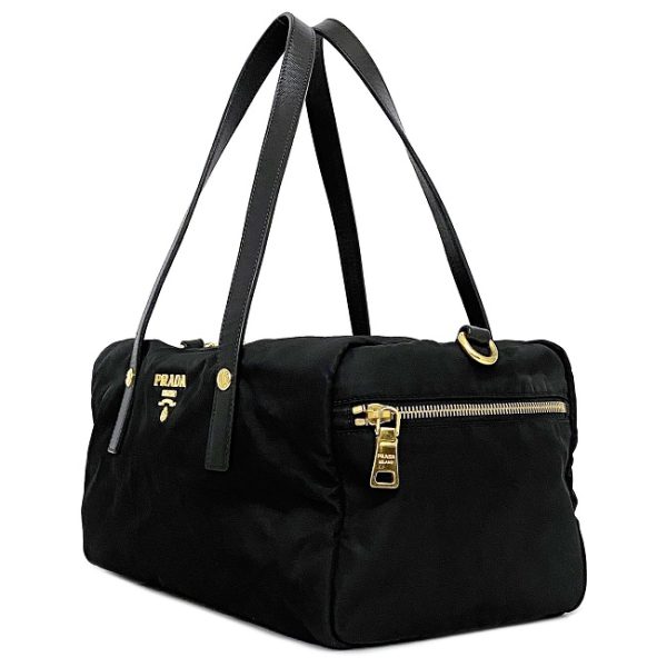 2 Prada Mini Boston Bag Pocono Handbag Black Gold Metal Fittings