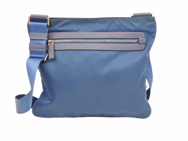 2 Prada Shoulder Bag Logo Plate Diagonal Nylon Blue