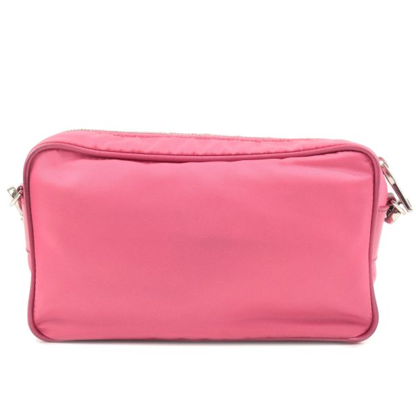 2 Prada Diagonal Shoulder Bag Nylon Leather Pink