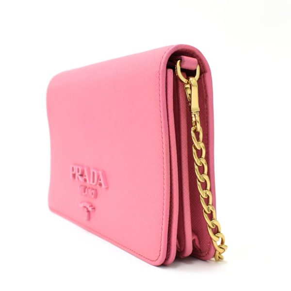 2 Prada Chain Shoulder Wallet 2 Way Clutch Bag Saffiano Leather Begonia