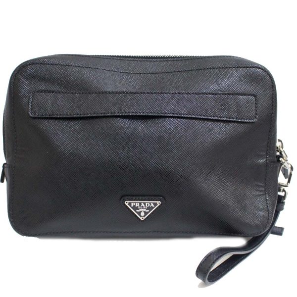 2 Prada Shoulder Bag Embossed Leather Saffiano Black