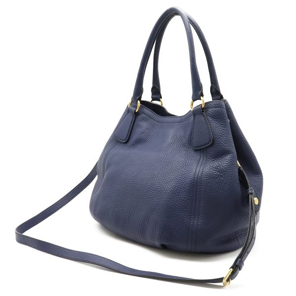 2 Prada Tote Bag 2way Shoulder Bag Leather Navy Blue Gold Hardware