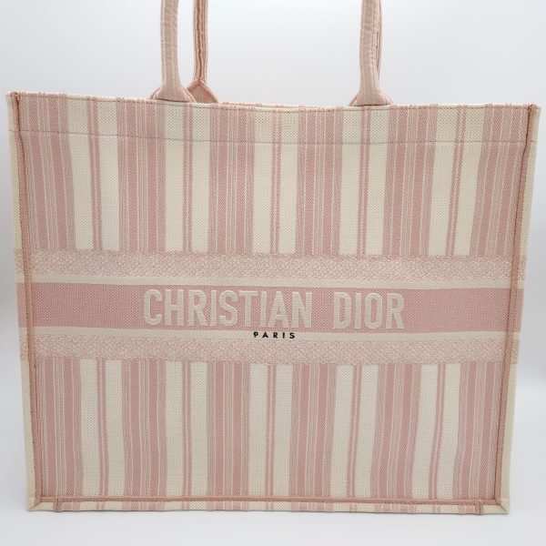 2 Christian Dior Book Tote Handbag Tote Bag Canvas Pink Striped Bag Shoulder Bag