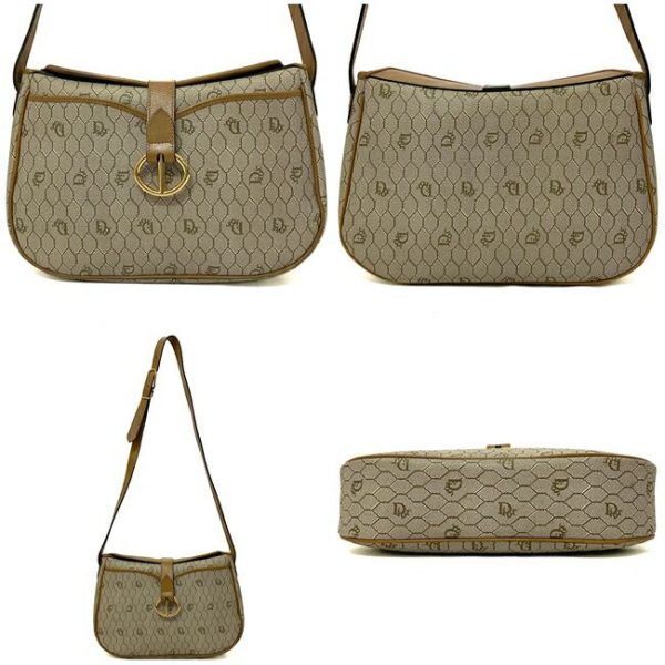 2 Christian Dior Shoulder Bag PVC leather Gray Beige Gold Honeycomb