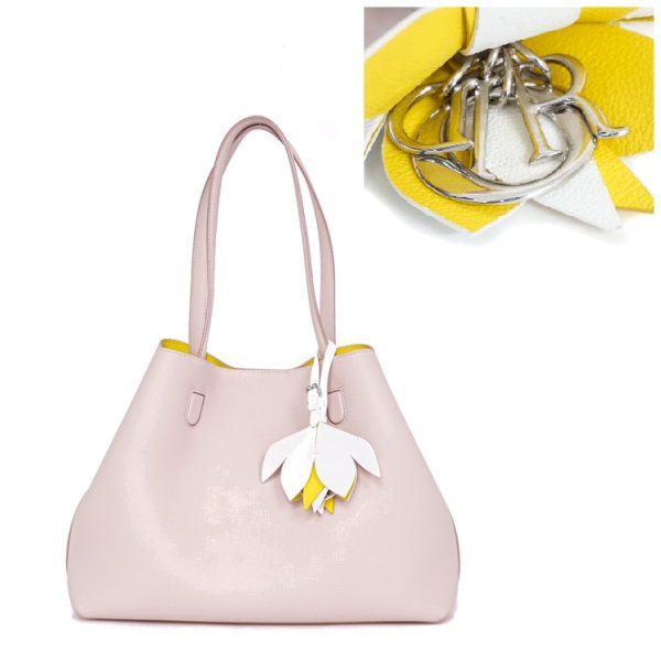 2 Christian Dior Blossom Tote Bag Medium Handbag Leather Baby Pink Yellow Silver Hardware