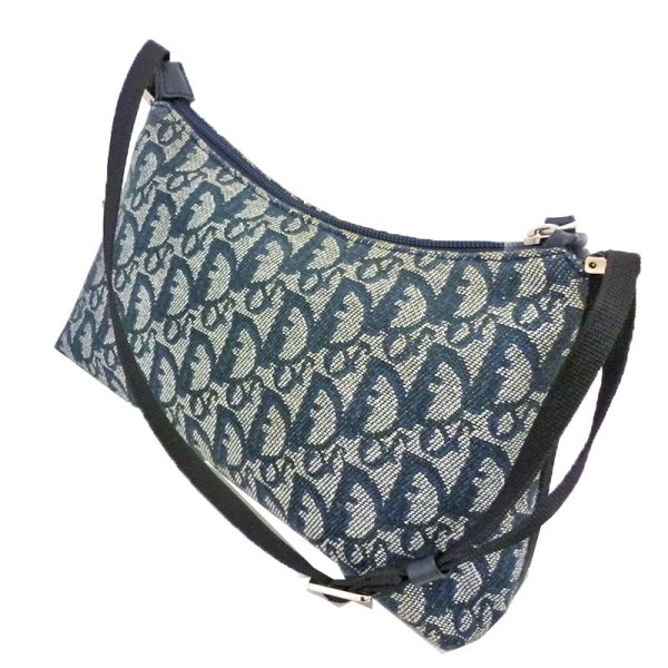 2 Christian Dior Trotter Shoulder Bag Tote Bag Cute Bag Jacquard Navy