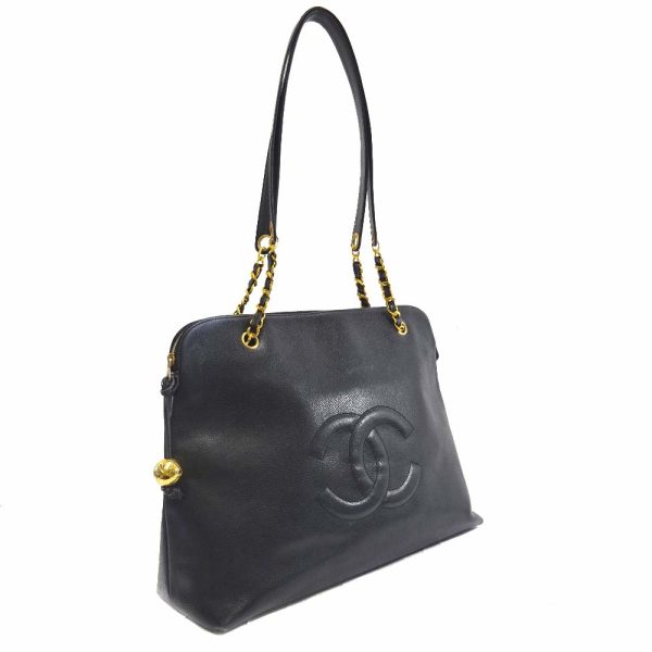 2 Chanel Chain Shoulder Tote Bag Black Caviar Skin