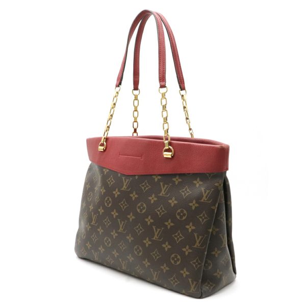 2 Louis Vuitton Monogram Chain Shoulder Tote Bag Cerise Red