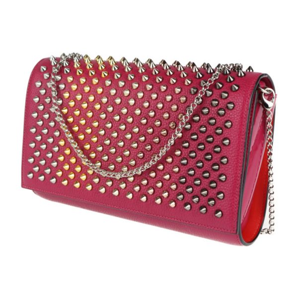 2 Christian Louboutin Paloma Chain Wallet Clutch Long Wallet Leather Pink