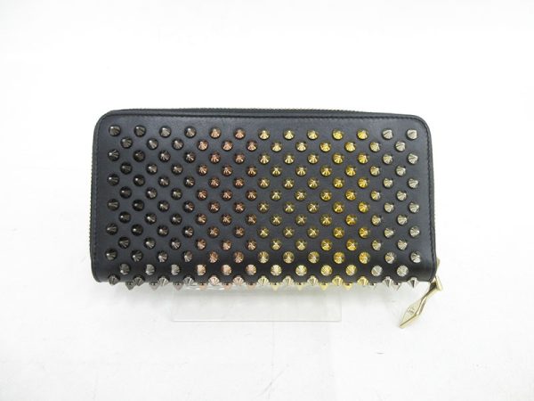 2 Christian Louboutin Spike Studs Panettone Round Zipper Long Wallet Black