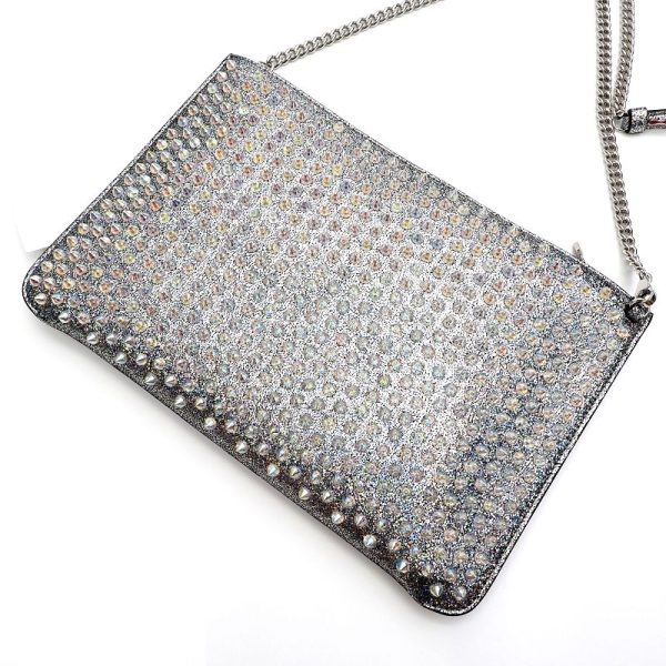 2 Christian Louboutin Spike Studs Shoulder Bag Clutch Bag Silver