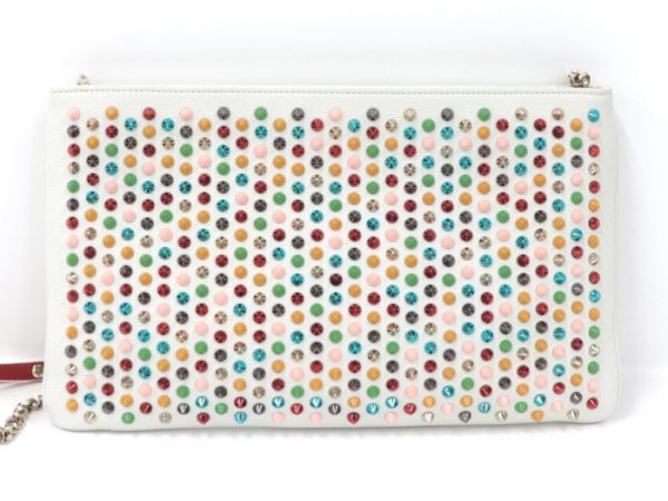 2 Christian Louboutin Ruby Posh Shoulder Clutch Bag Studs Leather Multicolor White