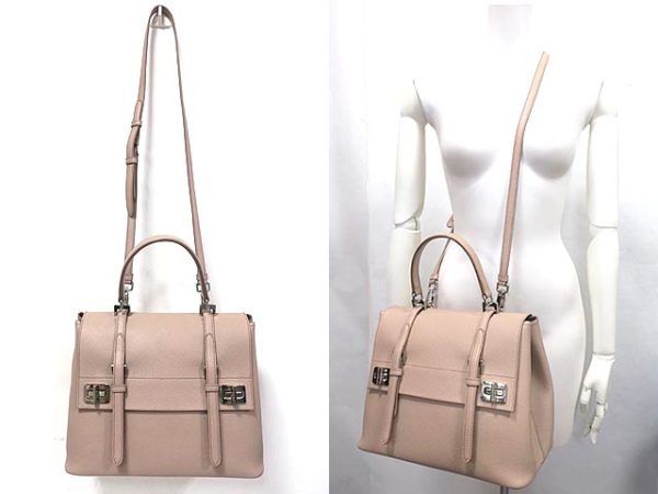 3 Prada Handbag 2 Way Bag Leather Pink Beige