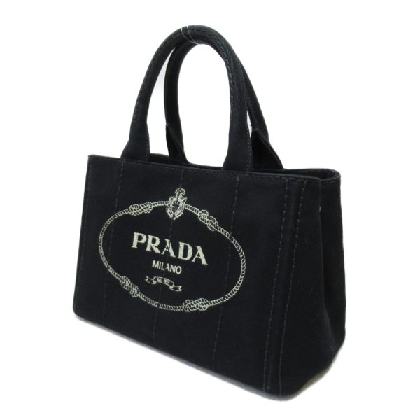 3 Prada Canapa Tote PM Tote Bag Canvas Black