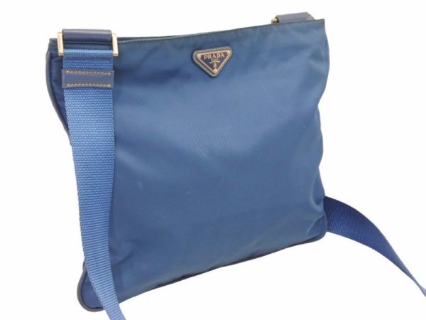 3 Prada Shoulder Bag Logo Plate Diagonal Nylon Blue