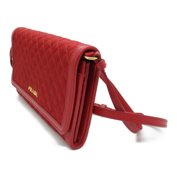 3 Prada Shoulder Bag Wallet Leather Nylon Red