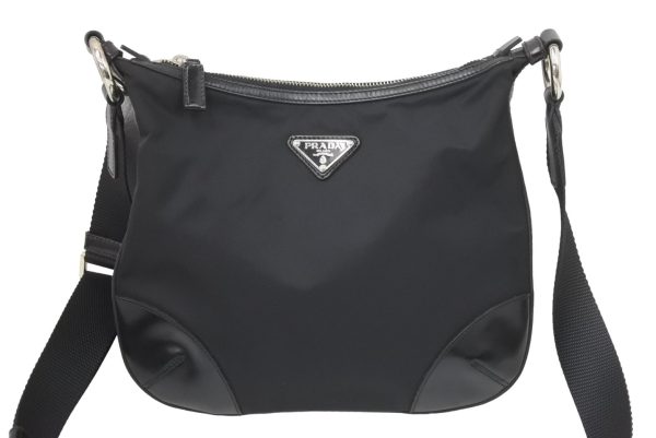 3 Prada Shoulder Bag Sacoche Leather Black