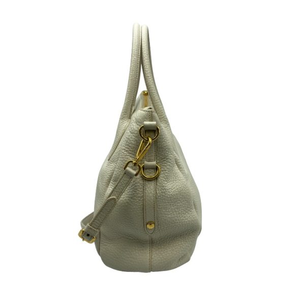 3 Prada 2 Way Bag Shoulder Tote Bag White Metal Fittings Gold Leather