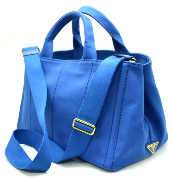 3 Prada Canapa 2 Way Bag Canvas Azzurro Gold