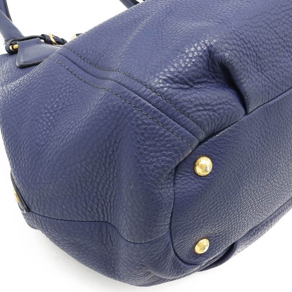 3 Prada Tote Bag 2way Shoulder Bag Leather Navy Blue Gold Hardware