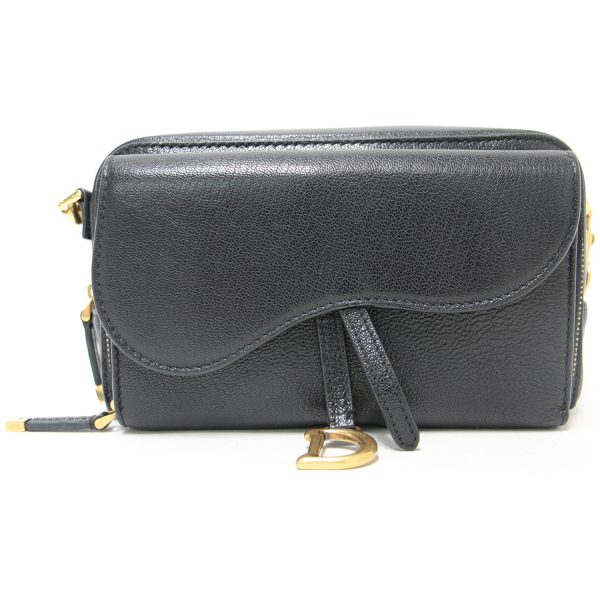 3 Christian Dior Mini Pochette Saddlebag Double Pouch Leather Black