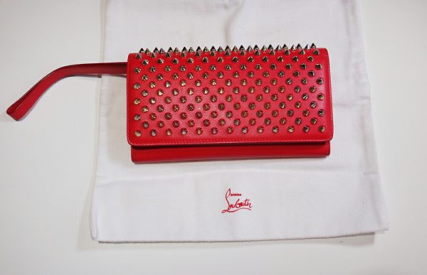 3 Christian Louboutin Long Wallet Coin Purse Mini Bag Clutch Bag Leather Red