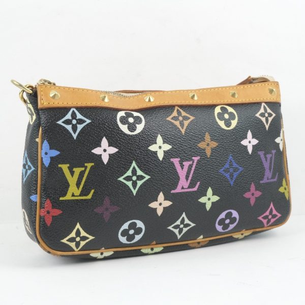 3 Louis Vuitton Accessory Pouch Long Strap Monogram Multicolor Black