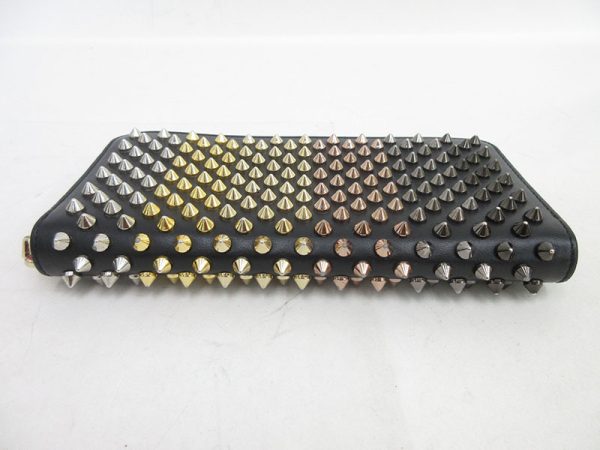 3 Christian Louboutin Spike Studs Panettone Round Zipper Long Wallet Black