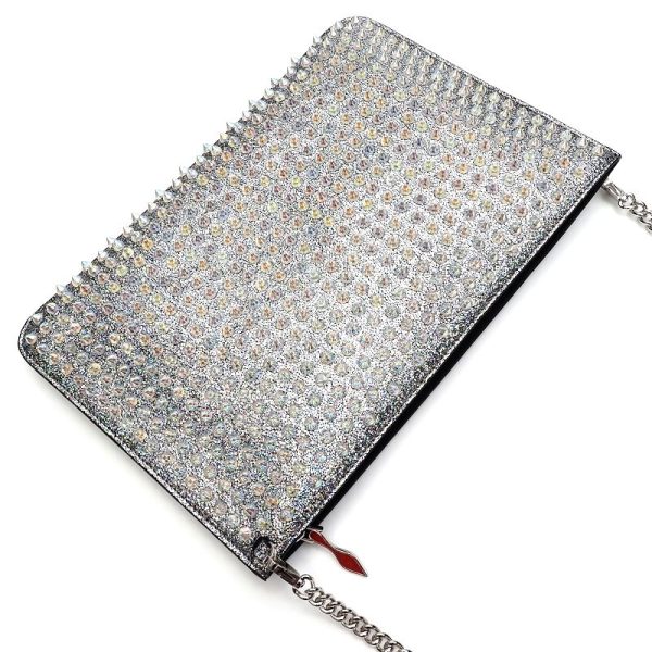 3 Christian Louboutin Spike Studs Shoulder Bag Clutch Bag Silver