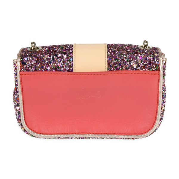 3 Christian Louboutin Sweet Charity Ribbon Shoulder Bag Party Bag Leather Glitter Pink Gold Hardware Multicolor