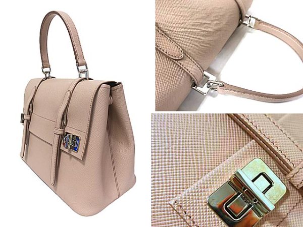 4 Prada Handbag 2 Way Bag Leather Pink Beige