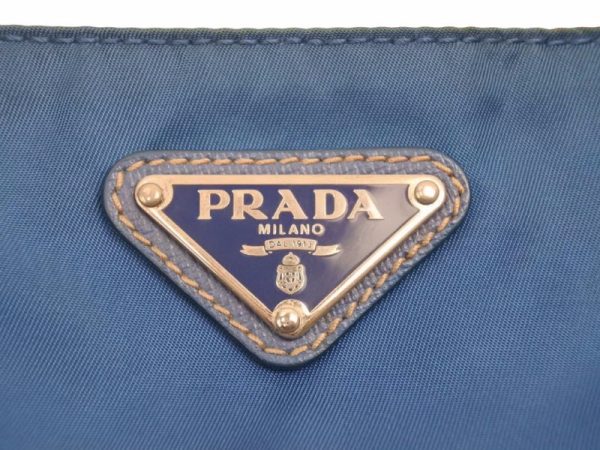 4 Prada Shoulder Bag Logo Plate Diagonal Nylon Blue