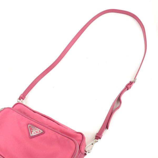 4 Prada Diagonal Shoulder Bag Nylon Leather Pink