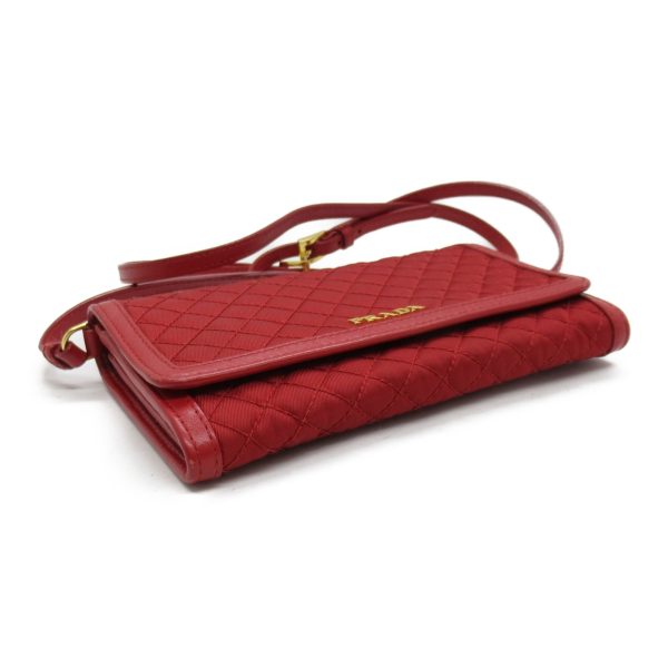 4 Prada Shoulder Bag Wallet Leather Nylon Red