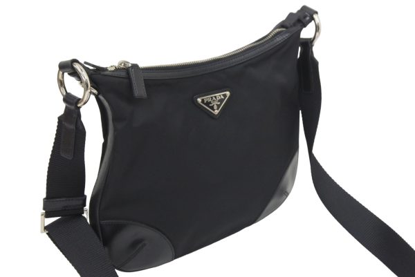 4 Prada Shoulder Bag Sacoche Leather Black