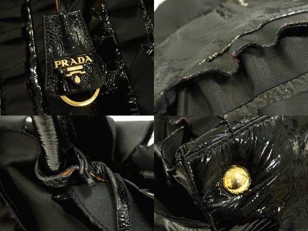 4 Prada Handbag Tote Bag Nylon Black Gold Hardware