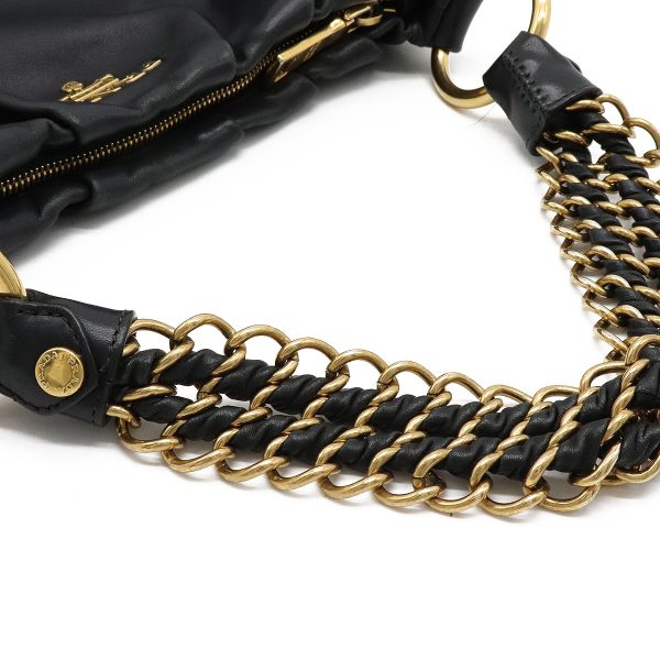 4 Prada Chain Shoulder Bag Shawl Leather Nero Black Gold Hardware