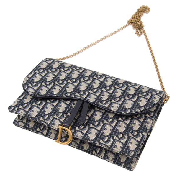 4 Christian Dior Saddle Pouch Chain Shoulder Bag Canvas Blue